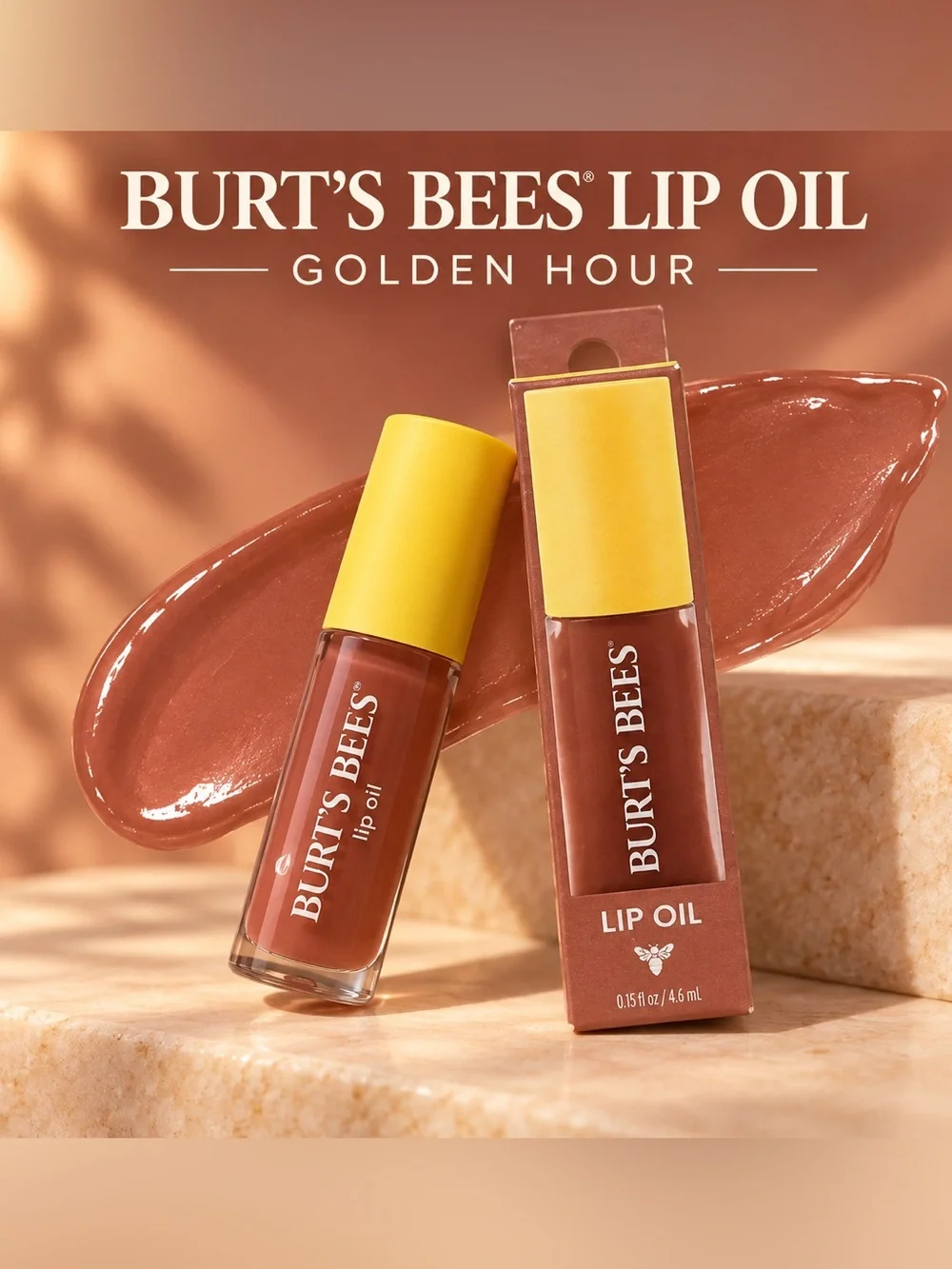 Burt's Bees Lip Oil — Warm Terracotta with Yellow Cap
